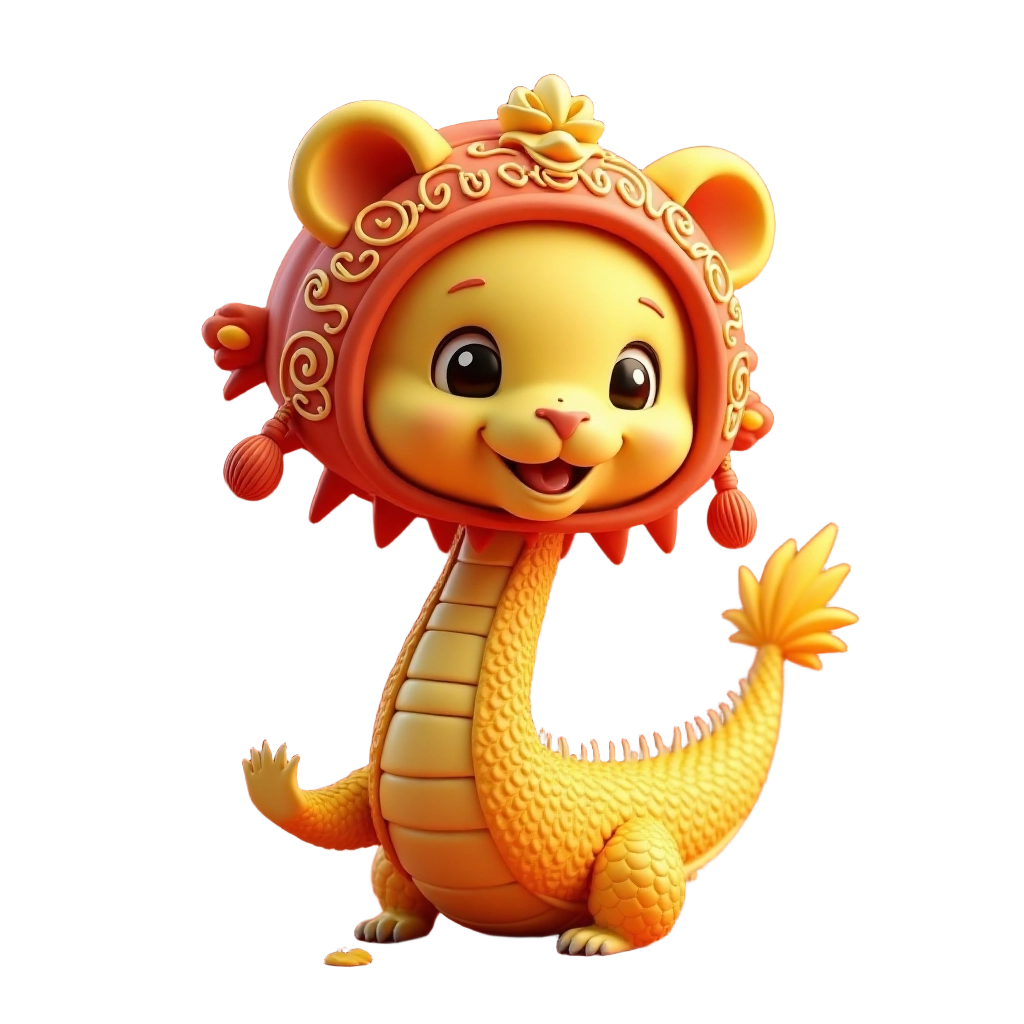 Adorable Dragon in Traditional Headdress